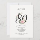 Invitation élégante de Rose rose pour 80e annivers (Devant)