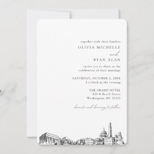 Invitation élégante de Skyline Mariage Washington  (Devant)