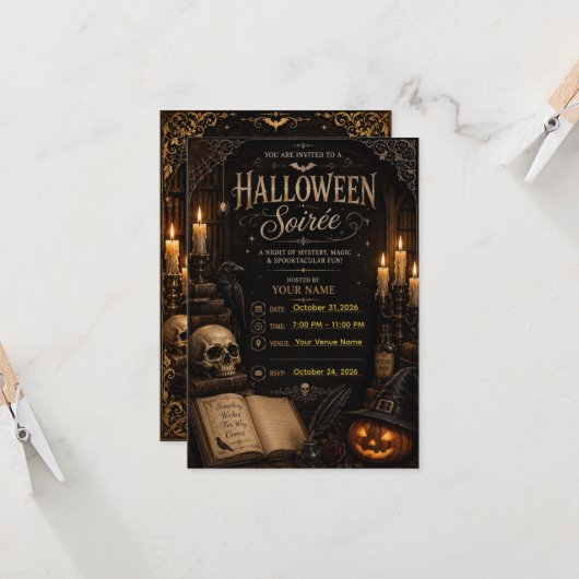 🕯️ Invitation élégante de soirée gothique d'Hallo (Devant/Arrière en situation)