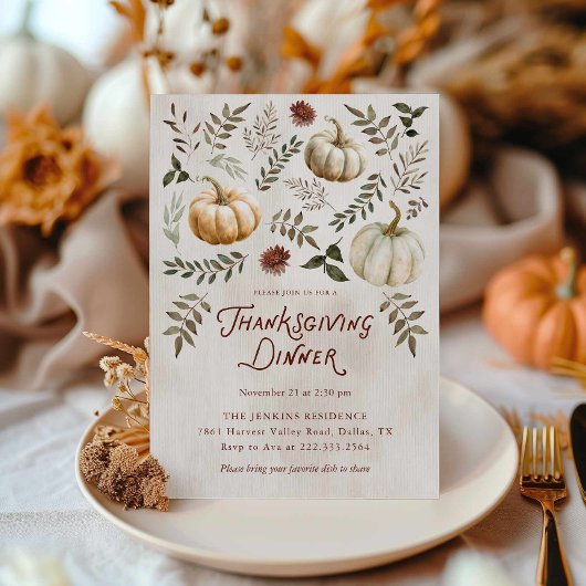 Invitation élégante de Thanksgiving à l'aquarelle