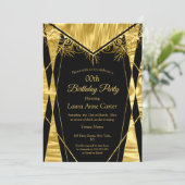 Invitation Elégante Déco Black Gold Faux Foil Fête d'annivers (Debout devant)