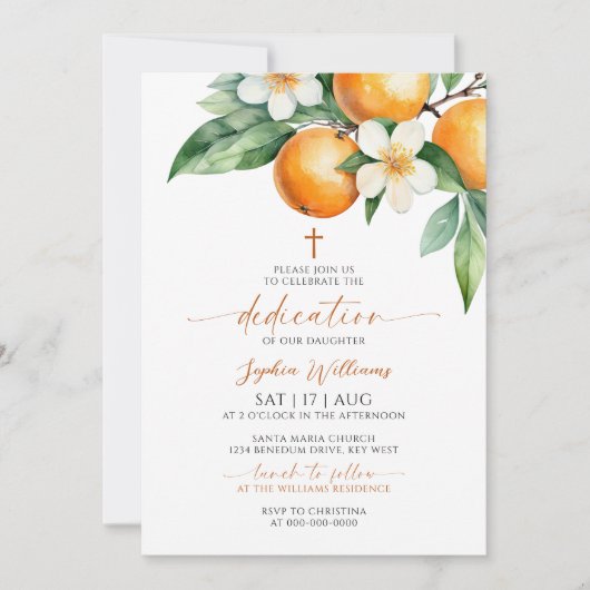Invitation Élégante Dédication Florale Orange (Devant)