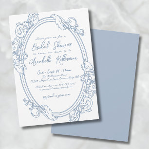 Invitation Élégante Délicate Vintage Mariage Shower Bleu Pous