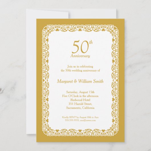 Invitation Elégante dentelle 50e Anniversaire Mariage d'or (Devant)