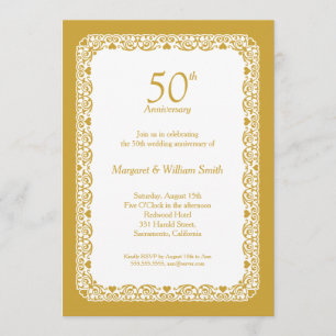 Invitation Elégante dentelle 50e Anniversaire Mariage d'or