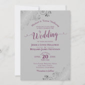 Invitation Élégante dentelle argentée sur gris Mariage offici (Devant)