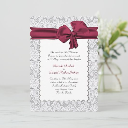 Invitation Elégante dentelle blanche (Debout devant)