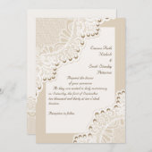 Invitation Elégante dentelle blanche avec perles mariage (Devant / Derrière)