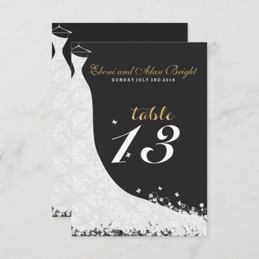 Invitation Élégante dentelle blanche Mariage robe Table 13 (Devant / Derrière)