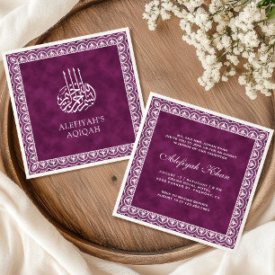 Invitation Élégante dentelle blanche Plum frontière Aqiqah is