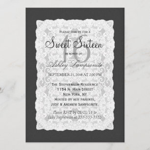 Invitation Élégante dentelle blanche sur noir