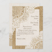Invitation Elégante dentelle d'angle blanc rustique sur maria (Devant / Derrière)