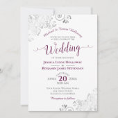 Invitation Elégante dentelle d'argent et Mariage blanc formel (Devant)