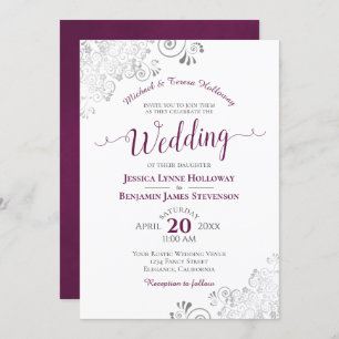 Invitation Elégante dentelle d'argent et Mariage blanc formel