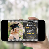 Invitation Élégante dentelle florale 4 Photo Graduation BBQ P