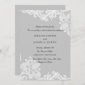 Invitation Elégante dentelle gris-blanc (Devant / Derrière)