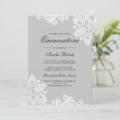 Invitation Elégante dentelle gris blanc Quinceanera Invitatio (Debout devant)