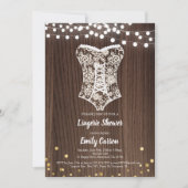 Invitation Elégante dentelle lingerie douche bois rustique (Devant)