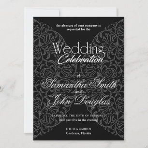 Invitation Elégante dentelle noir & blanc moderne minimaliste