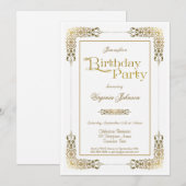 Invitation Elégante Dentelle Ornate Or Anniversaire (Devant / Derrière)