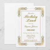Invitation Elégante Dentelle Ornée Or Anniversaire Déjeuner (Devant / Derrière)