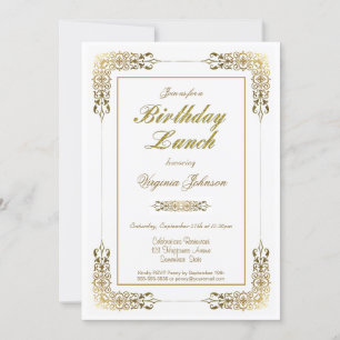 Invitation Elégante Dentelle Ornée Or Anniversaire Déjeuner