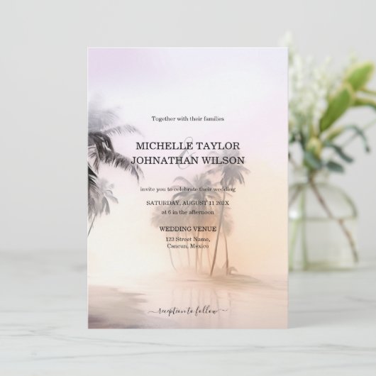 Invitation Elégante Destination Moderne Mariage Palm Beach (Debout devant)