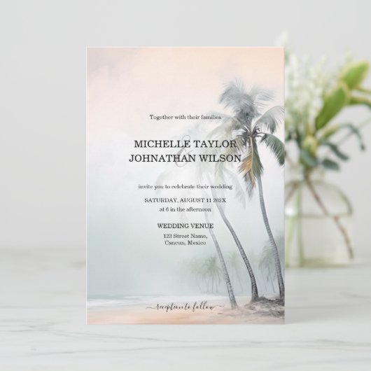 Invitation Elégante Destination Moderne Mariage Palm Beach (Debout devant)