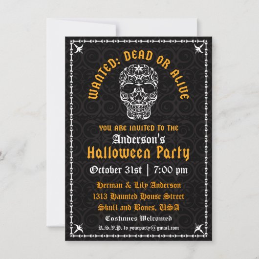 Invitation élégante d'Halloween avec crâne (Devant)