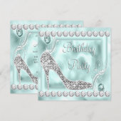 Invitation Elégante Diamant Turquoise Bleu fête d'anniversair (Devant / Derrière)