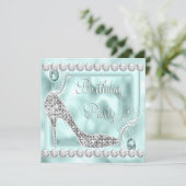 Invitation Elégante Diamant Turquoise Bleu fête d'anniversair (Debout devant)