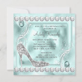 Invitation Elégante Diamant Turquoise Bleu fête d'anniversair (Dos)