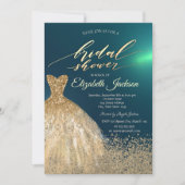 Invitation Elégante Diamants Or Robe Fête des mariées verte (Devant)