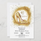 Invitation Elégante Digital Gold pour femmes 40e anniversaire (Devant)