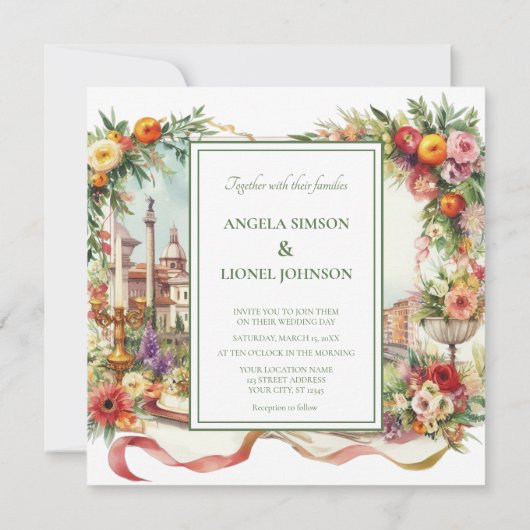 Invitation élégante dîner de mariage Florence Ital (Dos)