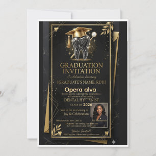 Invitation Élégante diplômée en hygiène dentaire noir et or I