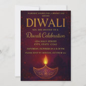 Invitation Elégante Diya & Gold Script Diwali Célébration (Devant)