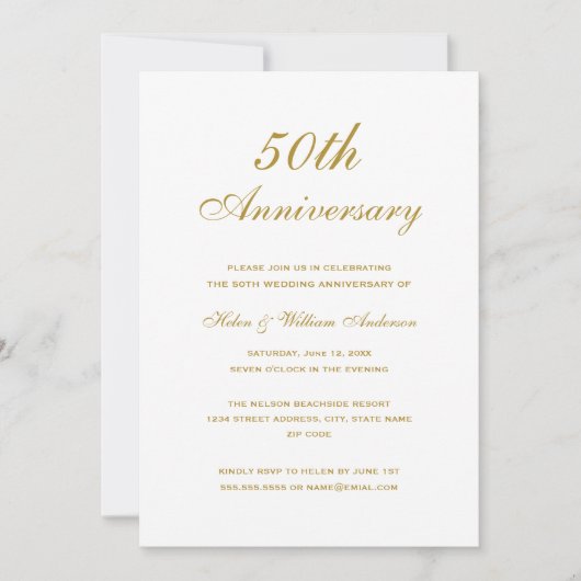 Invitation élégante d'or pour les 50 ans de mariag (Devant)