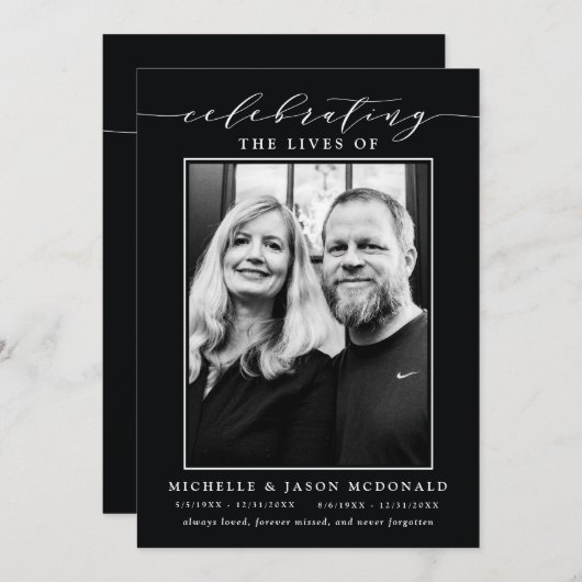 INVITATION ÉLÉGANTE DOUBLE CÉLÉBRATION DU SERVICE FUNÉRAL DE  (Devant / Derrière)