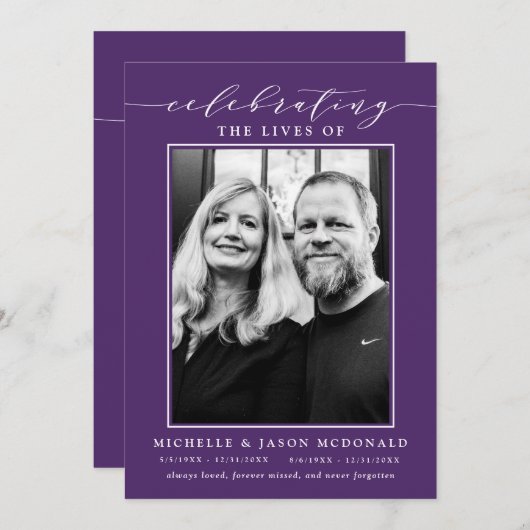 INVITATION ÉLÉGANTE DOUBLE CÉLÉBRATION DU SERVICE FUNÉRAL DE  (Devant / Derrière)