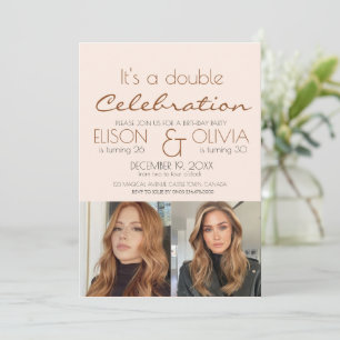 Invitation Élégante Double Célébration Photo Anniversaire