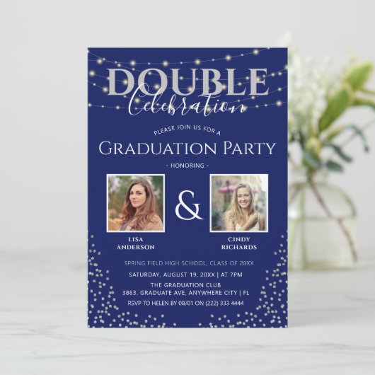 Invitation Élégante Double fête de graduation (Debout devant)