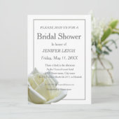 Invitation Élégante douche à nage de rose blanche (Debout devant)