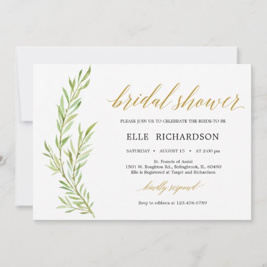 Invitation Elégante douche à nage dorée horizontale (Devant)