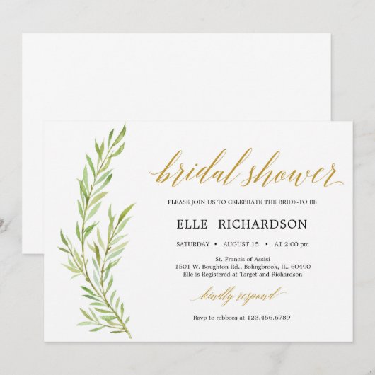 Invitation Elégante douche à nage dorée horizontale (Devant / Derrière)