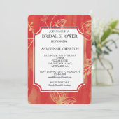 Invitation Elégante douche à nuptiale Red Gold Floral (Debout devant)