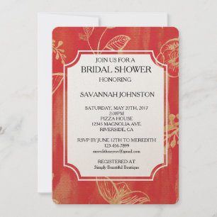 Invitation Elégante douche à nuptiale Red Gold Floral