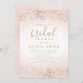 Invitation Elégante douche botanique brillante dorée dorée (Devant / Derrière)