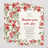 Invitation Elégante douche d'adoption botanique rouge floral  (Devant / Derrière)