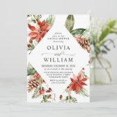 Invitation Elégante DOUCHE D'Aquarelle Rouge Poinsettia COUPL (Debout devant)